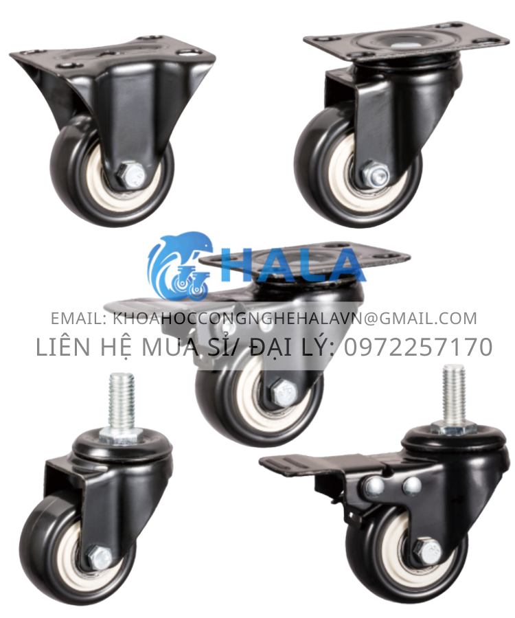 Bánh xe PVC Đen Trắng 50mm (2 inch)