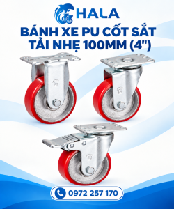 Bánh xe PU Cốt Sắt Tải Nhẹ 100mm (4")
