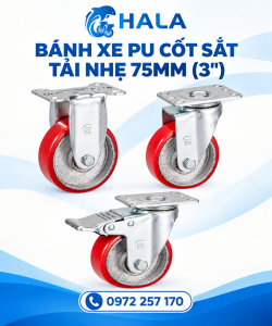 Bánh xe PU Cốt Sắt Tải Nhẹ 75mm (3")