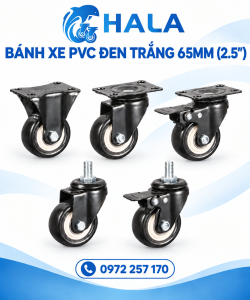 Bánh xe PVC Đen Trắng 65mm (2.5")