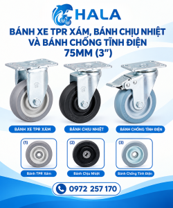 Bánh xe TPR Xám / Chịu Nhiệt / Chống Tĩnh Điện 75mm (3")