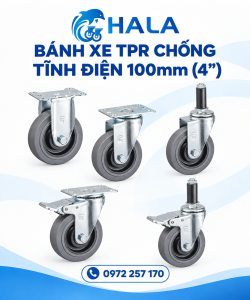 Bánh xe TPR Xám Chống Tĩnh Điện 100mm (4")