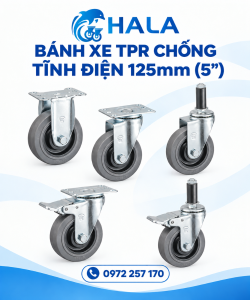 Bánh xe TPR Xám Chống Tĩnh Điện 125mm (5")