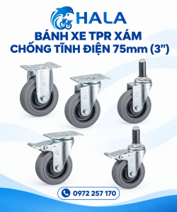 Bánh xe TPR Xám Chống Tĩnh Điện 75mm (3")