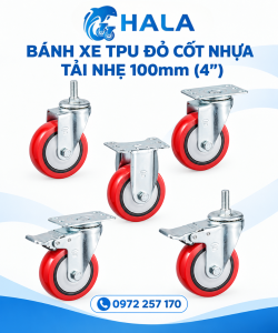 Bánh xe TPU Đỏ Cốt Nhựa Tải Nhẹ 100mm (4")