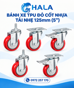 Bánh xe TPU Đỏ Cốt Nhựa Tải Nhẹ 125mm (5")