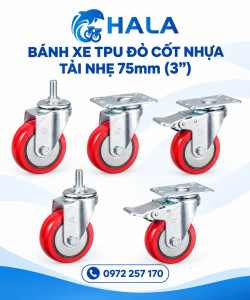 Bánh xe TPU Đỏ Cốt Nhựa Tải Nhẹ 75mm (3")