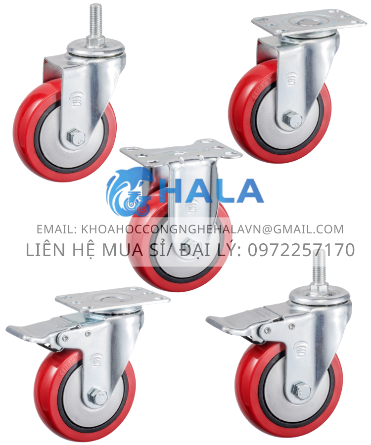 Bánh xe TPU Đỏ Cốt Nhựa Tải Nhẹ 75mm (3)